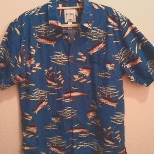 Aftco Guy Harvey blue water button up shirt